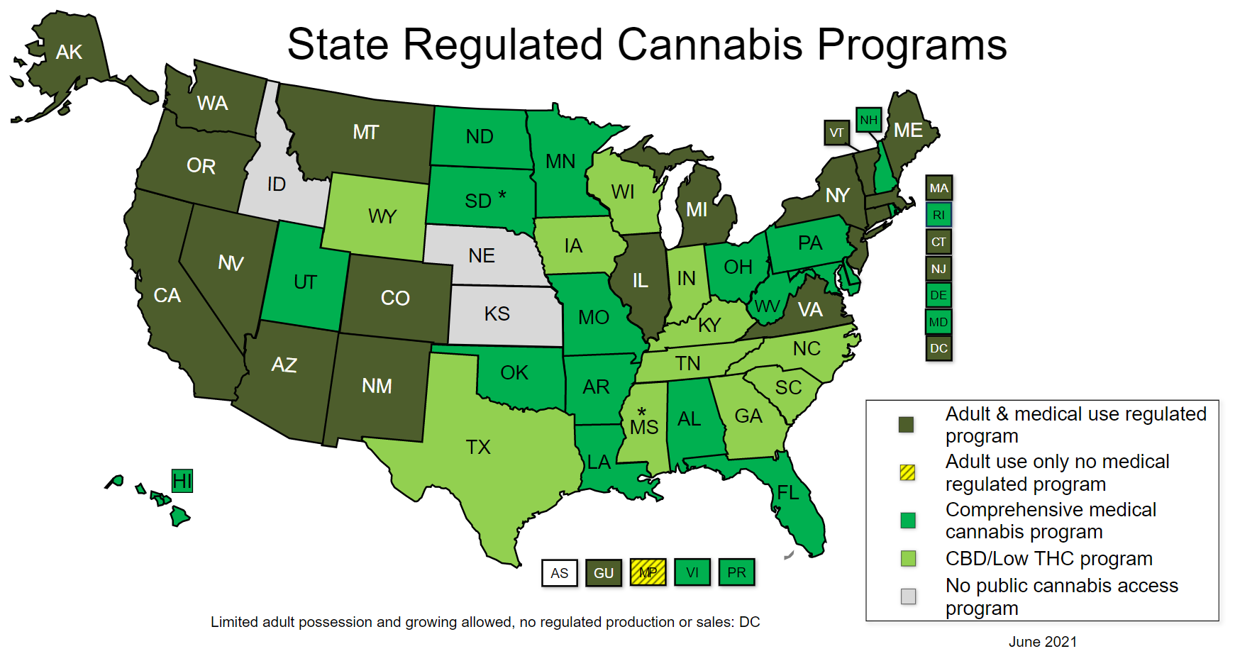 An infographic outlining State Regulated Cannabis Programs from June 2021.